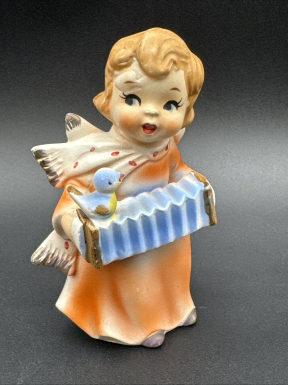 Vintage Japan Angel Bluebird Accordian Music Ceramic Figurine Christmas